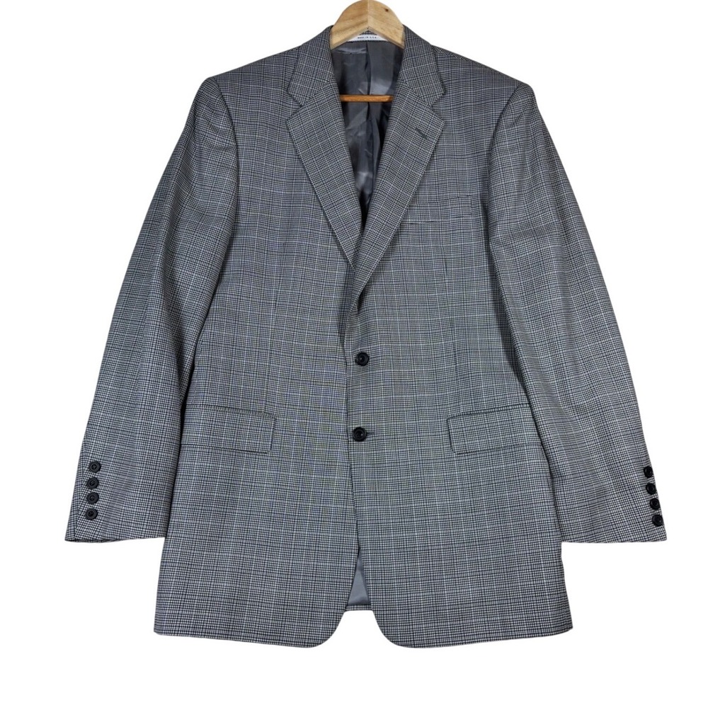 Hickey Freeman Blazer Mens 42L Worsted‎ Wool Houndstooth Jacket Sport Coat